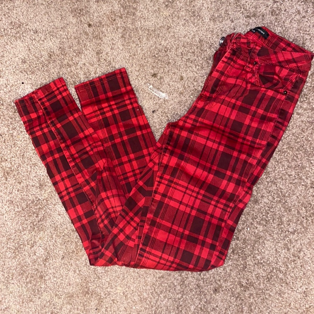 Donating 11/1 Red plaid skinny jeans